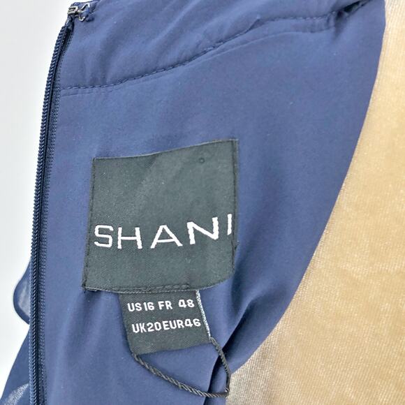 SHANI V-Neck Ruffle Georgette Flutter-Sleeve Gown Size 16 Navy Blue Chiffon NWT - Picture 10 of 13